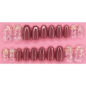 Nude Ice Princess Short Coffin Gloss Press On Nails Long